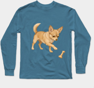 Cute Chihuahua with Bone Toy Long Sleeve T-Shirt
