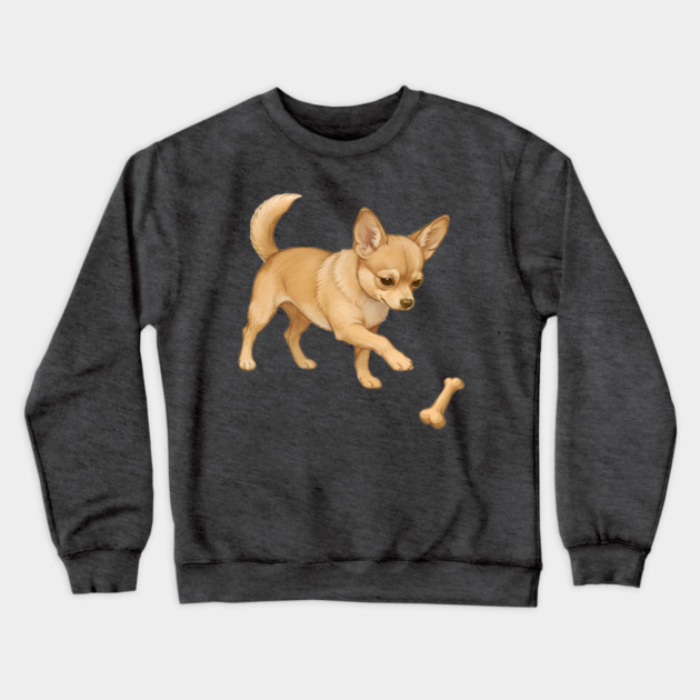 Cute Chihuahua with Bone Toy Crewneck Sweatshirt by DonWillisJrArt