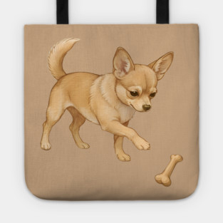 Cute Chihuahua with Bone Toy Tote