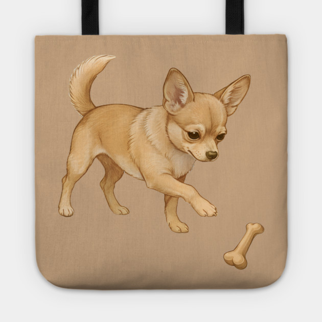 Cute Chihuahua with Bone Toy Tote by DonWillisJrArt