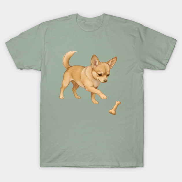 Cute Chihuahua with Bone Toy T-Shirt by DonWillisJrArt