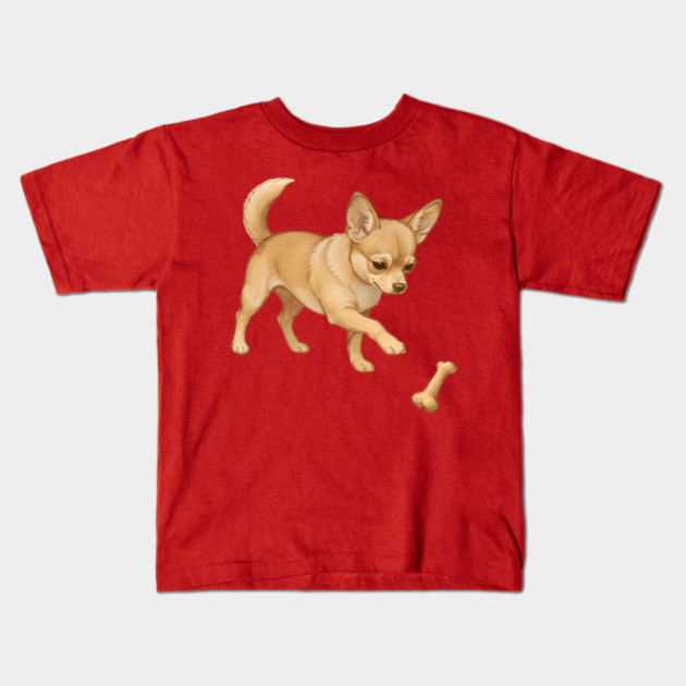 Cute Chihuahua with Bone Toy Kids T-Shirt by DonWillisJrArt