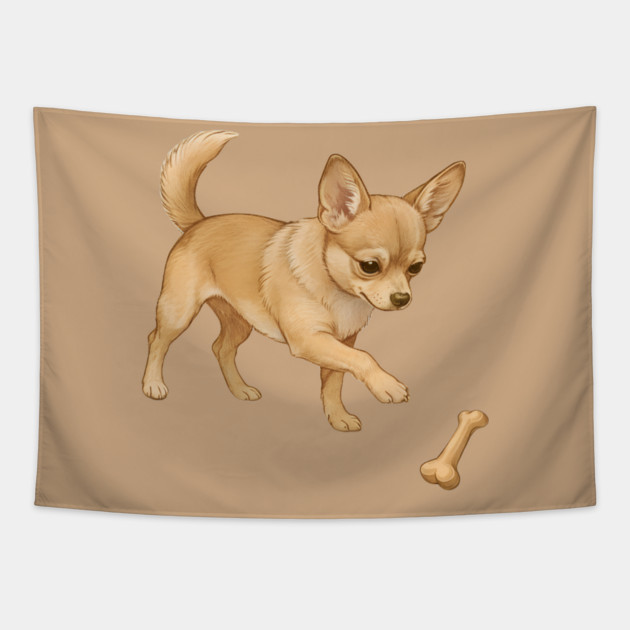 Cute Chihuahua with Bone Toy Tapestry by DonWillisJrArt