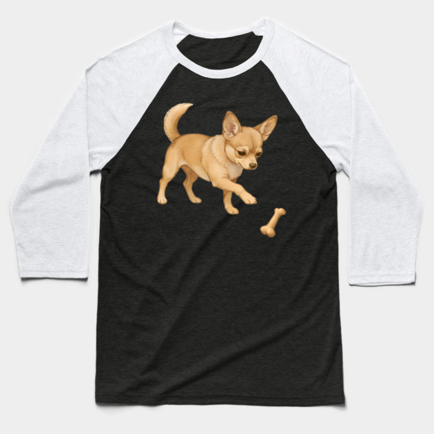 Cute Chihuahua with Bone Toy Baseball T-Shirt by DonWillisJrArt