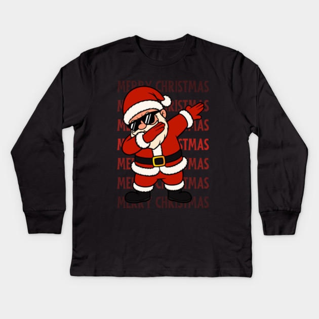 Merry Christmas Dabbing Santa With Sunglasses Kids Long Sleeve T-Shirt by Creatifly Graphic Tees