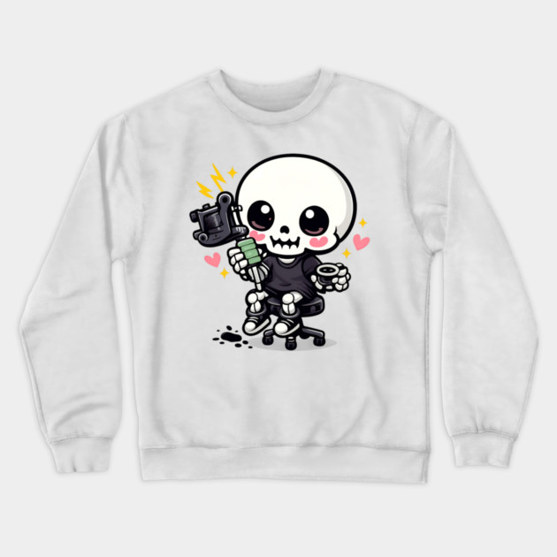 Tattoo Apprentice Kawaii Skeleton Crewneck Sweatshirt by Demian Stipatio