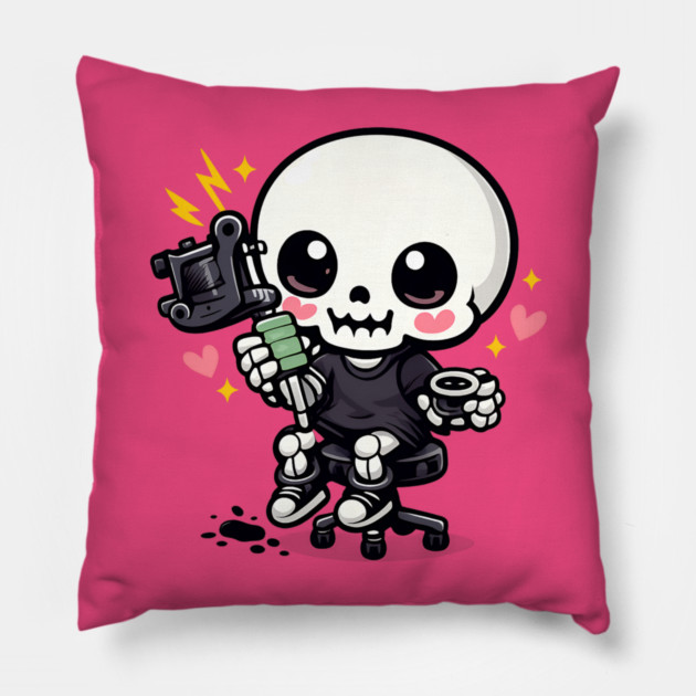 Tattoo Apprentice Kawaii Skeleton Pillow by Demian Stipatio