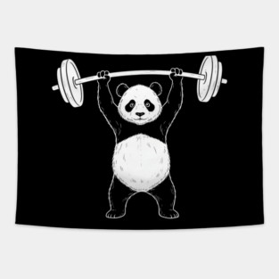 Panda Lifting Weights Gym Humor Workout Tapestry