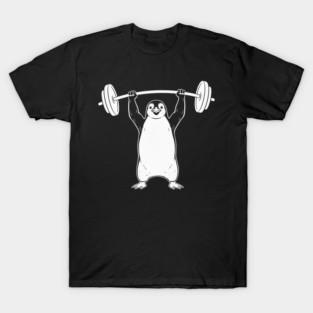 Penguin Lifting Weights Gym Fitness Funny T-Shirt
