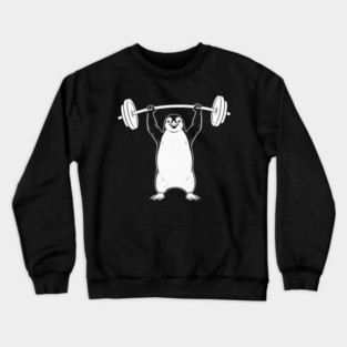 Penguin Lifting Weights Gym Fitness Funny Crewneck Sweatshirt