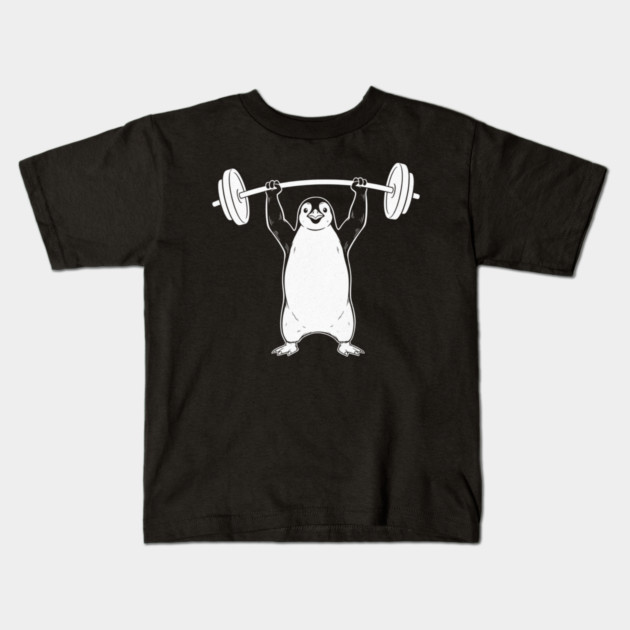 Penguin Lifting Weights Gym Fitness Funny Kids T-Shirt by ArtistTee ⭐⭐⭐⭐⭐