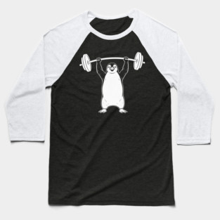 Penguin Lifting Weights Gym Fitness Funny Baseball T-Shirt