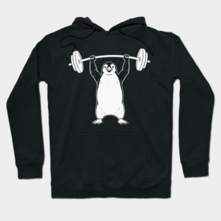 Penguin Lifting Weights Gym Fitness Funny Hoodie