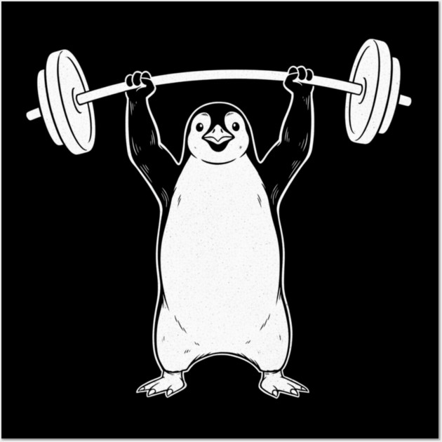 Penguin Lifting Weights Gym Fitness Funny Wall Art by ArtistTee ⭐⭐⭐⭐⭐