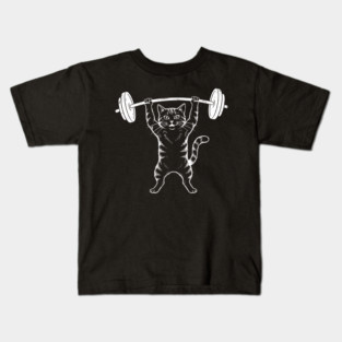 Gym Cat Funny Weightlifting Cat Lover Kids T-Shirt