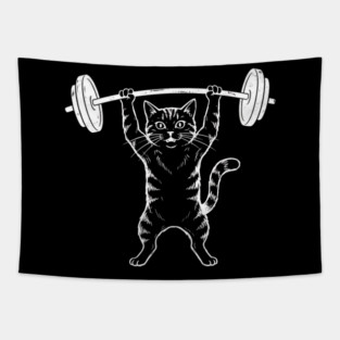 Gym Cat Funny Weightlifting Cat Lover Tapestry