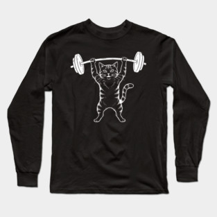 Gym Cat Funny Weightlifting Cat Lover Long Sleeve T-Shirt