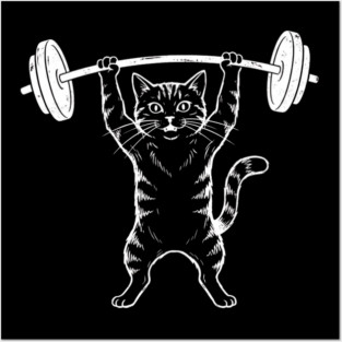 Gym Cat Funny Weightlifting Cat Lover Posters and Art