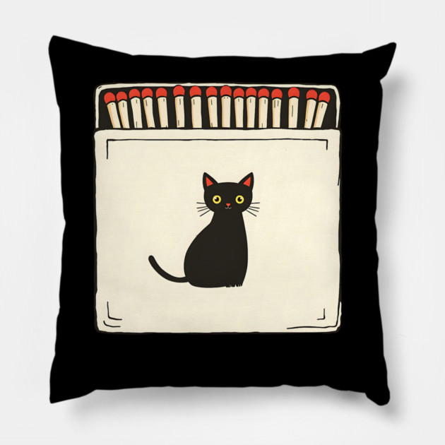Vintage Matchbook Aesthetic, Retro Cat Illustration Pillow by Pixel Threads 