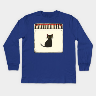 Vintage Matchbook Aesthetic, Retro Cat Illustration Kids Long Sleeve T-Shirt