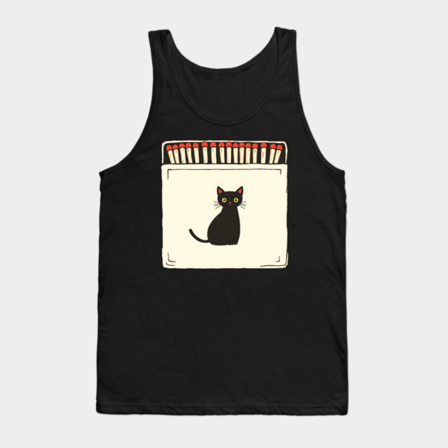 Vintage Matchbook Aesthetic, Retro Cat Illustration Tank Top by Pixel Threads 