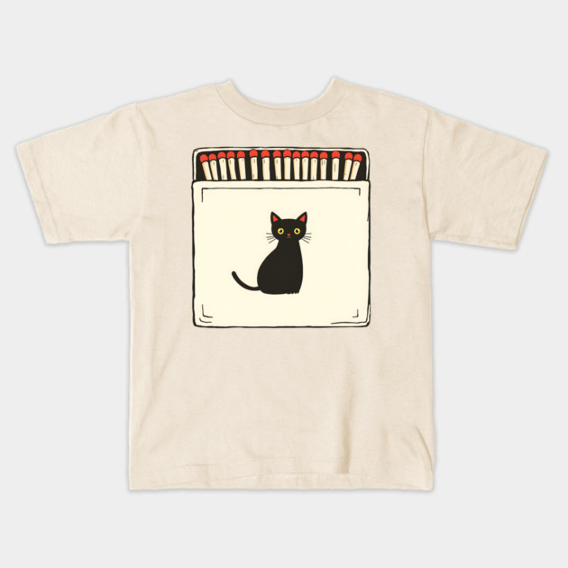 Vintage Matchbook Aesthetic, Retro Cat Illustration Kids T-Shirt by Pixel Threads 