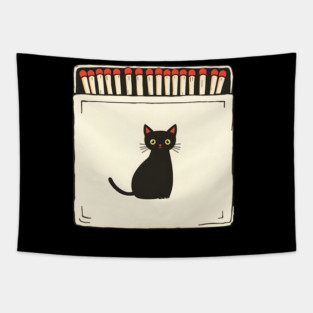 Vintage Matchbook Aesthetic, Retro Cat Illustration Tapestry