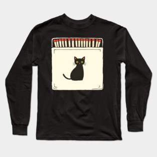 Vintage Matchbook Aesthetic, Retro Cat Illustration Long Sleeve T-Shirt