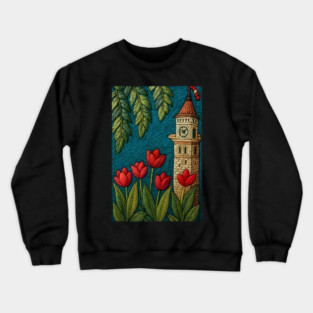 Red Tulips and Clocktower Crewneck Sweatshirt