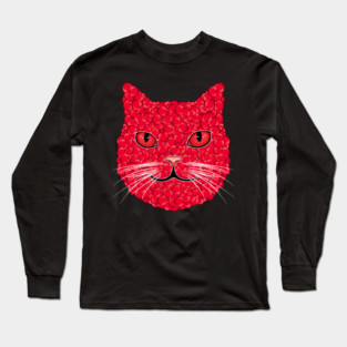 Cute Cat Face With Hearts Happy Valentines Day Boys Girls Long Sleeve T-Shirt