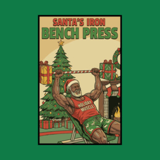Santa's Iron Bench Press - Black Muscle Daddy Gym Christmas T-Shirt