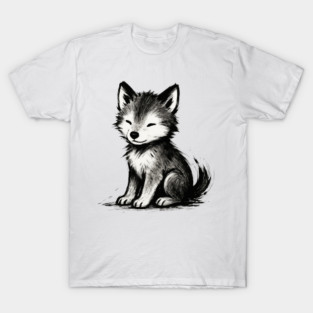 Smiling Wolf Pup – Brushstroke Ink Animal Art T-Shirt