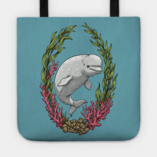 Beluga Whale Kelp And Coral Vintage Art Tote