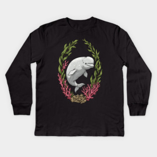 Beluga Whale Kelp And Coral Vintage Art Kids Long Sleeve T-Shirt