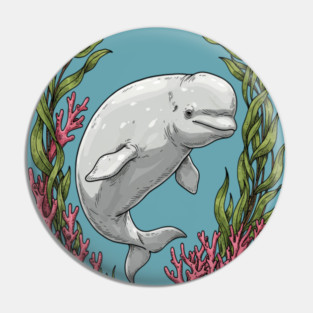 Beluga Whale Kelp And Coral Vintage Art Pin