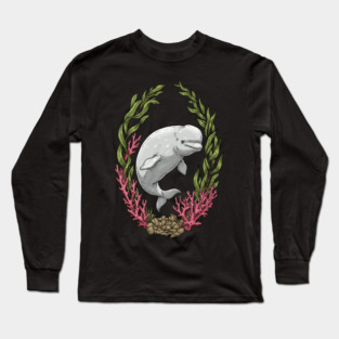 Beluga Whale Kelp And Coral Vintage Art Long Sleeve T-Shirt