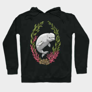 Beluga Whale Kelp And Coral Vintage Art Hoodie