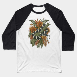 Banded Krait Tropical Orchids Vintage Art Baseball T-Shirt