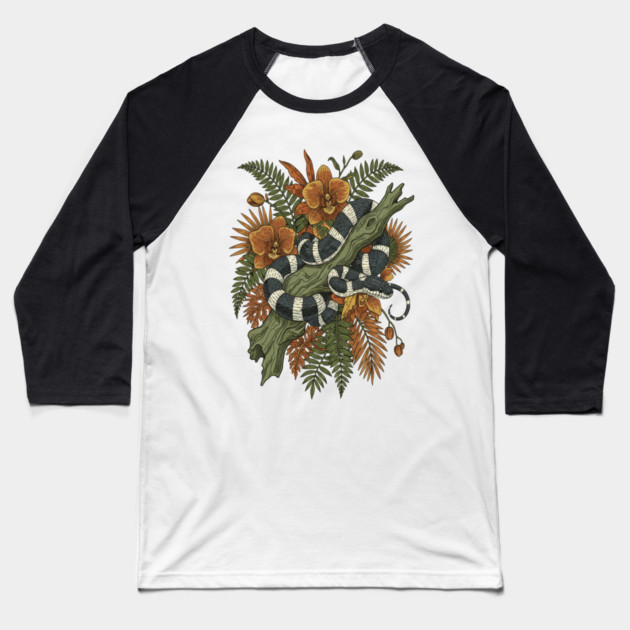 Banded Krait Tropical Orchids Vintage Art Baseball T-Shirt by BirdsnStuff