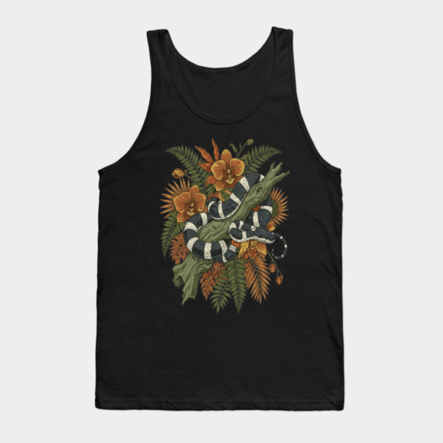 Banded Krait Tropical Orchids Vintage Art Tank Top by BirdsnStuff
