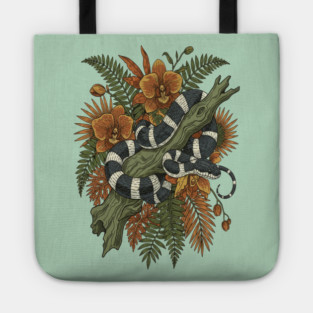 Banded Krait Tropical Orchids Vintage Art Tote