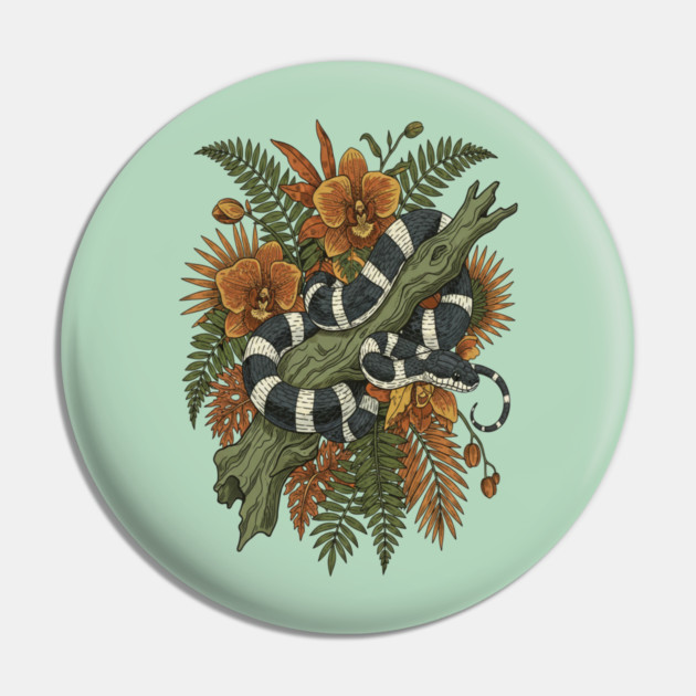 Banded Krait Tropical Orchids Vintage Art Pin by BirdsnStuff