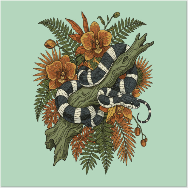 Banded Krait Tropical Orchids Vintage Art Wall Art by BirdsnStuff