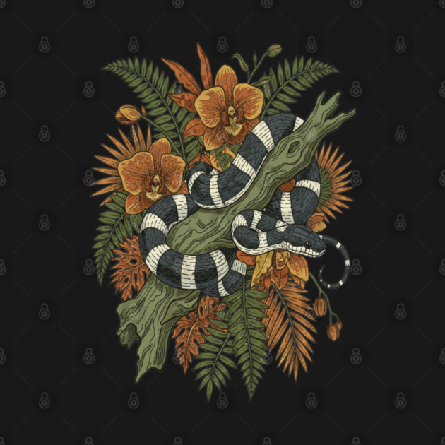 Banded Krait Tropical Orchids Vintage Art by BirdsnStuff