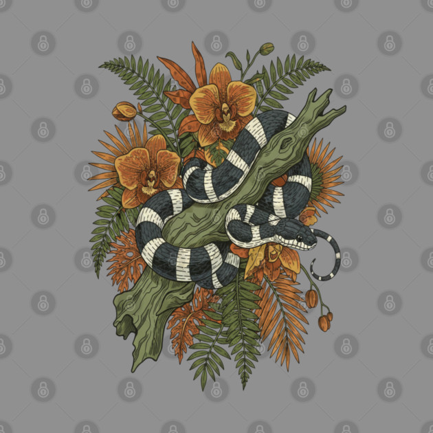 Banded Krait Tropical Orchids Vintage Art by BirdsnStuff