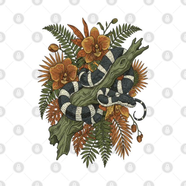 Banded Krait Tropical Orchids Vintage Art by BirdsnStuff