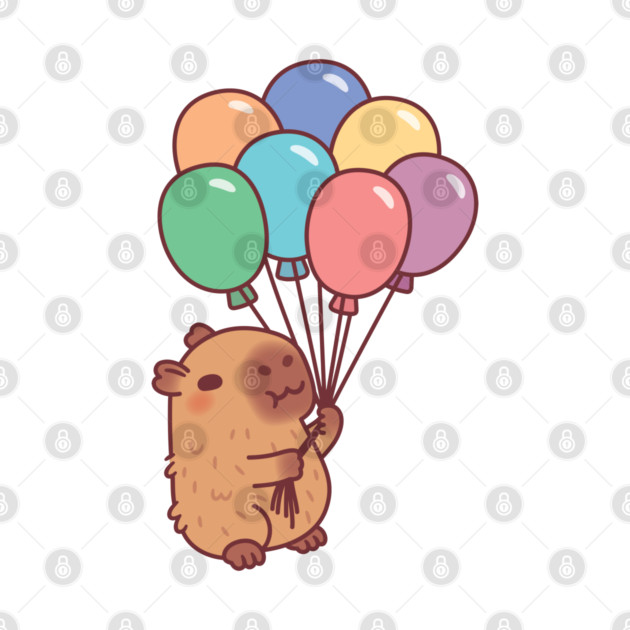 Cute Capybara Holding Colorful Balloons by rustydoodle