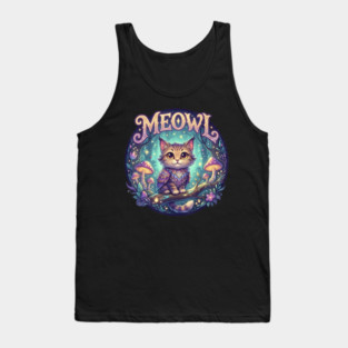Meowl Cat Owl Meme Style Illustration For Kids Gen Alpha Humor Fans Tank Top