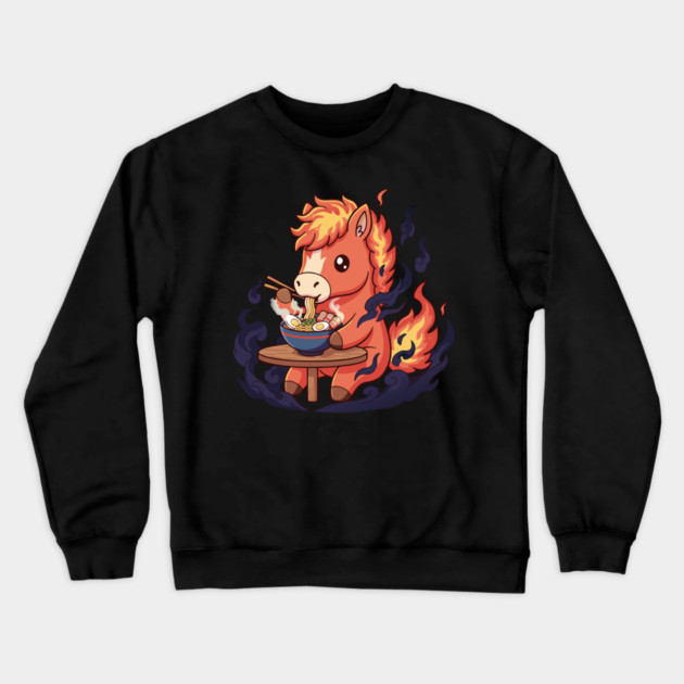 Horse Eating Ramen Crewneck Sweatshirt by CreativeSage