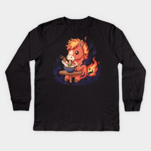 Horse Eating Ramen Kids Long Sleeve T-Shirt